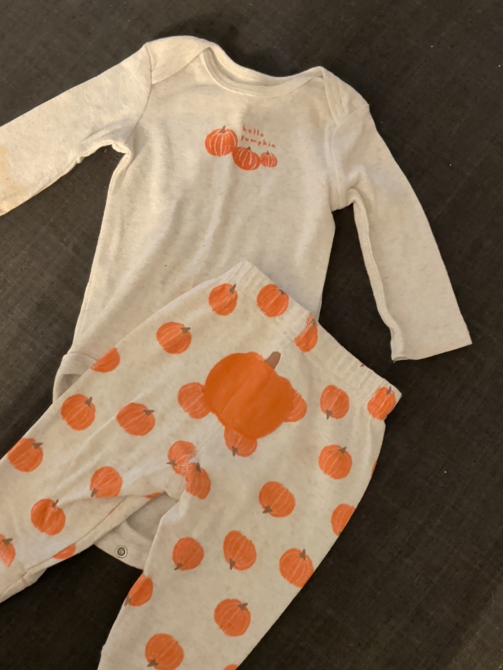Kids Pumpkin Print Set - Orange & Cream